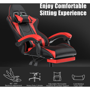 Gaming Chair with Foot-rest - Black and Red