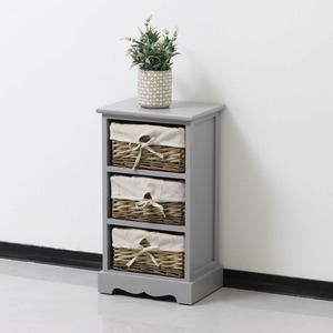 Home Source Lichfield 3 Willow Basket Drawer Chest Storage Unit - Grey by Home Source