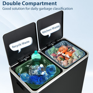60L Double Rubbish Bin - Black by Costway