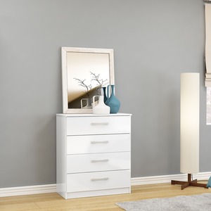 Wooden 4 Piece Furniture Set Wardrobe Chest of Drawers Bedsides Lynx - White by Birlea