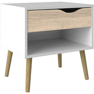 Oslo 3 Piece Bedroom Set - White and Oak / 1 x single drawer bedside, 1 x 5-drawer chest of drawers and 1 x 3-door 3-drawer wardrobe