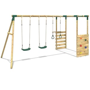 Wooden Swing Set with Trapeze, Climbing Wall and Monkey Bars - Comet by Rebo