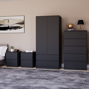 Denver Bedroom Set (2 Drawer Bedside (x2), 5 Drawer Chest, 2 Door Wardrobe) by Vida Designs