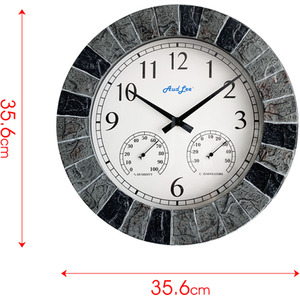 Faux Slate Thermometer and Hygrometer Clock - Mix of Ligh Grey/Black Frame Colour by Audlee
