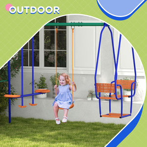 Outsunny 3 in 1 Swing Set with Single Swing Glider Rocking Chair Swing - Blue by Outsunny