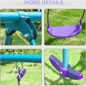 Outsunny Metal Height Adjustable Swings and Seesaw - Purple by Outsunny