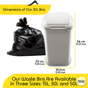 Waste Bin with Secure Lid 15-30-50L - White / 30l by Home Centre