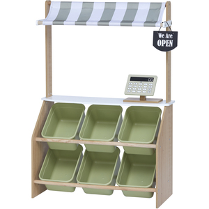 Wooden Play Market Stand with Storage Bins - Green by Teamson Kids
