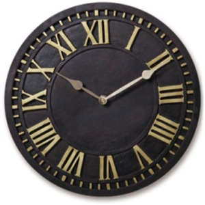Industrial Round Roman Numeral Wall Clock - Gold and Black by Livingandhome