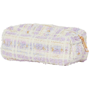 Lilac Check Fabric Pencil Case - Purple