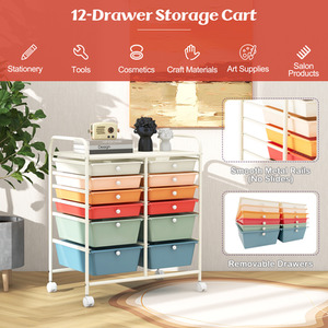 12 Drawer Rolling Storage Cart - Beige by Costway