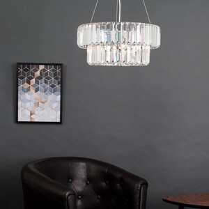 Elegant 5 Way Tiered Chrome And Clear Crystal Ceiling Light Pendant Fitting - Silver by ValueLights