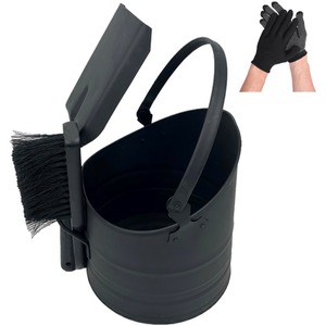 Coal Bucket Brush Shovel Set Charcoal Fireside Bin Ash Log Scuttle Hod - Black by Gr8 Home