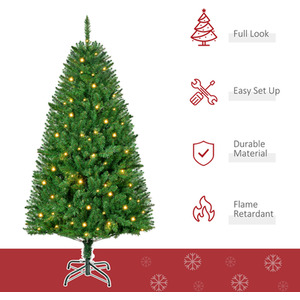 HOMCOM Prelit Artificial Christmas Tree with Warm White Lights - Green / 5ft by HOMCOM
