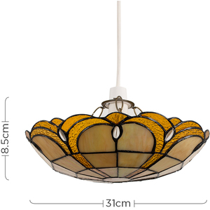 Tiffany Style Amber Jewelled Glass Uplighter Design Ceiling Pendant Light Shade - Gold by ValueLights