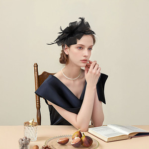 Bow and Feather Headband Hair Accessory - Black by komore