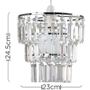Pair Of Modern 3 Tier Clear Jewel Effect Droplets Ceiling Pendant Light Shades - Silver by ValueLights