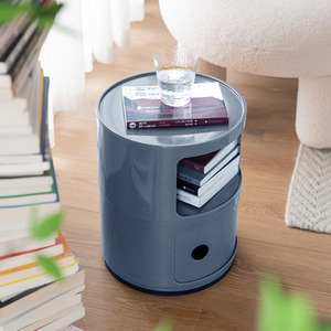 Round Beside Table Filling Cabinet Chest Unit Stockable - Grey / 2 by Livingandhome