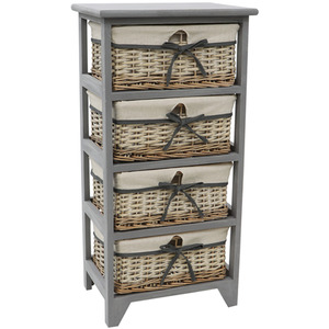 JVL Sherborne 4 Drawer Willow Storage Unit - GREY by JVL