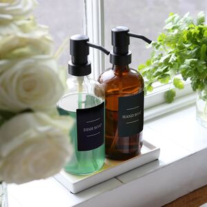 Glass Soap Dispensers with Labels - 500ml - Black - Pack of 2 - Clear by Harbour Housewares