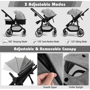 2 in 1 High Landscape Stroller Foldable Toddler Stroller - Grey by Costway