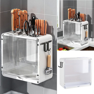 Acrylic Knife and Utensil Holder with Drain Tray - white / 11cm by Livingandhome