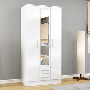 Wooden 4 Piece Furniture Set Wardrobe Chest of Drawers Bedsides Lynx - White by Birlea