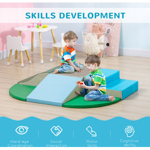 HOMCOM 6-Piece Soft Playset with Stairs and Ramp - Green, blue by HOMCOM