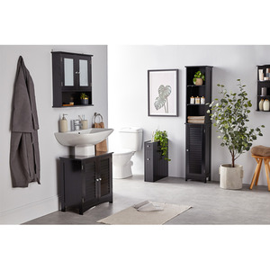 Shrewsbury Tall Bathroom Cabinet with Shutter Style Door - Black by VonHaus