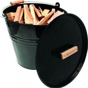 Valiant Fireside Metal Bucket for Coal, Asha and Kindling with Lid - Black by Valiant