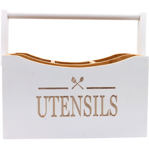 Bamboo Utensil Holder Caddy with Handle - White by Maison Des Cadeaux