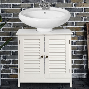 Under Sink White Cabinet with 2 Shutter Doors for Bathroom - White by Livingandhome