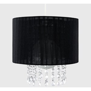 Modern Black Voile Ribbon Wrapped Pendant Shade With Acrylic Droplets - Black by ValueLights