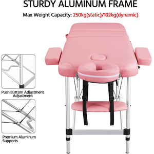 3 Fold Professional Massage Bed with Headrest - Pink by Yaheetech