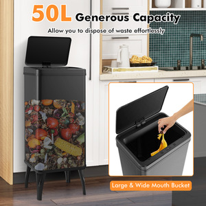 50L Automatic Motion Sensor Garbage Bin - Black by Costway