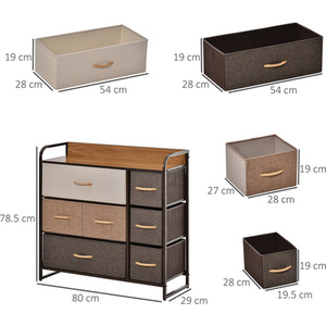 HOMCOM 7 Drawer Dresser Storage Tower Sturdy Steel Frame Wood - Multicoloured by HOMCOM