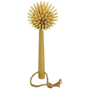 Round Bamboo Long Handle Washing Up Dish Brush - Yellow by JVL