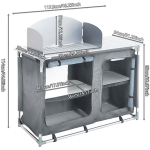 Folding Portable Camping Table Kitchen Cookware Storage Cupboard - Grey by Livingandhome
