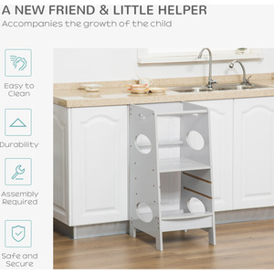 HOMCOM Kids Step Stool Kitchen Stool with Adjustable Standing Platform - Grey by HOMCOM