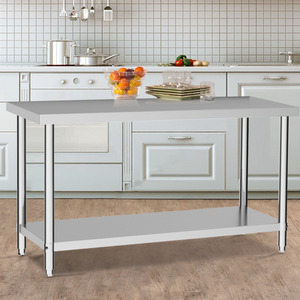 2 Layer Stainless Steel Work Bench Table - Silver / 180cm by Livingandhome