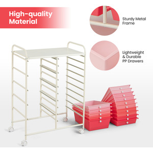 15 Drawers Mobile Storage Trolley-Red - Red by Costway