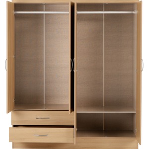 Nevada 4 Door 2 Drawer Mirrored Wardrobe Bedroom Set - Grey Gloss, Light Oak by Seconique