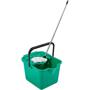 12L Green Cotton Mop and Bucket Set Complete With Pouring Lip - Green by STORM TRADING GROUP