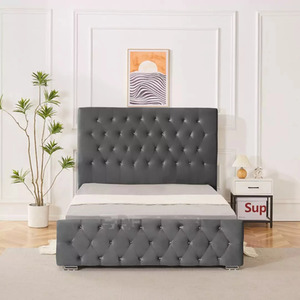 4FT6 Grey New Rio Plush Velvet Gas Lift Storage and Mattress - Grey
