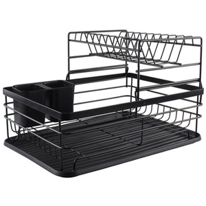 Dish Drainer for Kitchen Counter with Drainboard and Utensil Holder - Black by Livingandhome