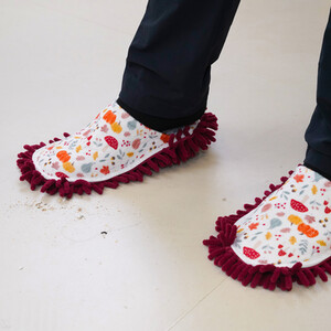 Autumn Pumpkin Chenille Slippers - White and Red