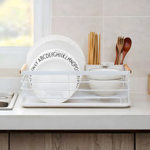Kitchen Dish Drainer with Wooden Handles - White by lifeideas