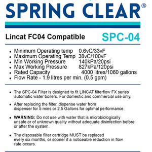 SpringClear SPC-04 Lincat FC04 Compatible Boiling Water Filter Cartridge - White by SpringClear