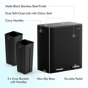2 Compartment Stainless Steel Recycling Pedal Bin - Black by VonHaus