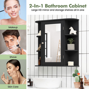 Mirrored Bathroom Storage Cabinet - Black by Costway